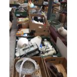 Two table tops of mixed items, kitchen ware, ceramics etc, - approx 17 boxes