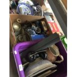 Three boxes of pottery etc