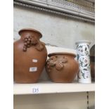 Two earthenware pots and a Port Merion cylindrical vase