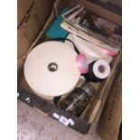 A box of haberdashery items including buttons, velcro etc