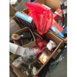 Two boxes of misc including Trimphone, ornaments, automatic washing line etc