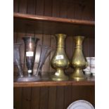 A silver plated epergne and a pair of ecclesiastical brass bases