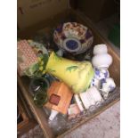 A box of mixed glass and pottery