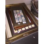 Framed cigarette cards and a picture frame etc