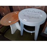 A painted stool, CD rack, coffee table