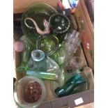 Box of green and other glass