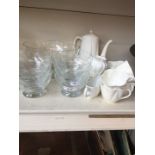 Glassware and white Shelley china