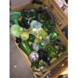 Box of green glassware