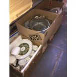 Two large boxes ofglass and pottery and a box of commemorative china