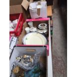 Four boxes of pottery, china teaware and figures