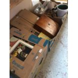 Box of pottery, box with wooden box and box of books