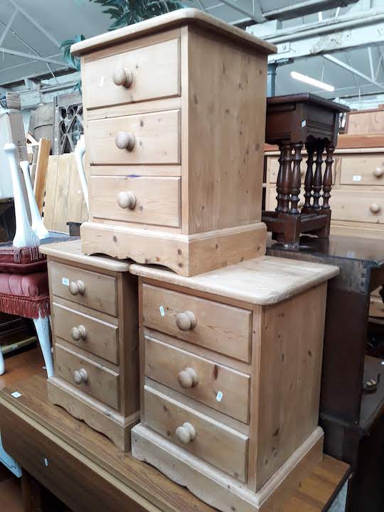 Three pine bedside cabinets
