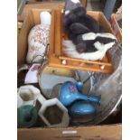 A mixed box including jug, plates, brass mirror etc