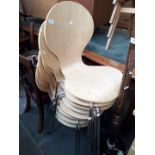 Eight beech and chrome stacking chairs