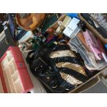 A mixed box of handbags perfume incl Radley Chanel Opium