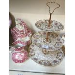 A Mason's Tea pot, Cream Jug and an Old Foley 3 tier cake stand