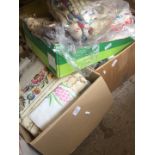 three boxes of linen, crochet ware etc