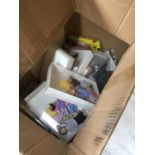 A box of toys including dolls etc