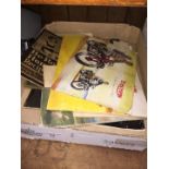 A box of vintage advertising material incl Morris Minor, Triumph, M Cycles, etc