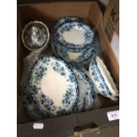 Box of blue and white pottery