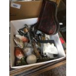 A box of collectables to include watches, spoons, ornaments, etc.