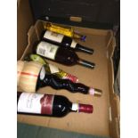 A box of wine and liquor.