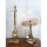Two brass corinthian column table lamps