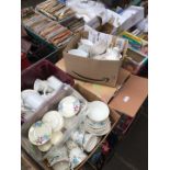 Seven boxes of part china tea sets and other pottery