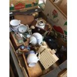 Box of ornaments and two cameras
