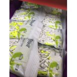 A box of sealed bags of Crivit golf tees. - Each pack containing 150 tees.