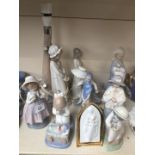 Seven Nao figures, one spanish figure, another unmarked and a Limoges plaque