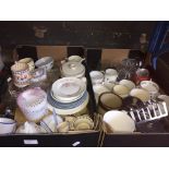 Two boxes of assorted pottery and glassware