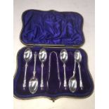 Silver Apostle spoons and sugar tongs - boxed