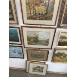 Ruth Bright, a set of five northern country scene watercolours, 'The Road To Whitewell', 'Garden