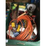 A box of tools, extension lead, etc.