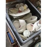 A box of mixed pottery and tableware