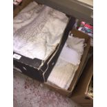 2 boxes of vintage linen