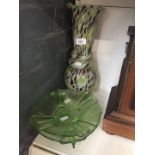 A Murano style vase and 2 green bowls.