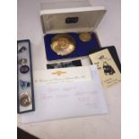 Box of Leyland Motors memorabilia -badges photos etc