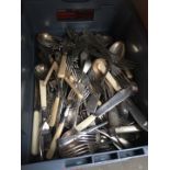 A box of silver plate cutlery