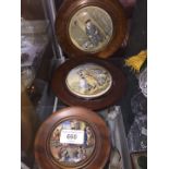 Three 19th century pot lids - framed in mahogany