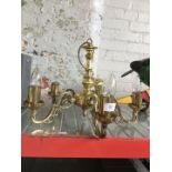 A brass 5 arms light fitting