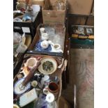 Three boxes of pottery, glass etc.