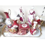 Dressing table porcelain ware and a pair of figures