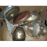 A box of brass ware including a gong etc.