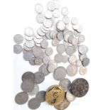 A collection of misc coins to include a 1921 half crown and five others, seven two shillings,