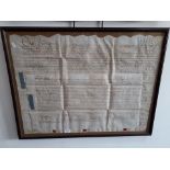 A framed early 18th century indenture, 76 x 57cm, framed and glazed.