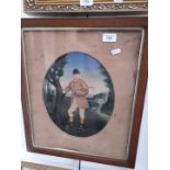 A portrait watercolour depicting a hunter, unsigned, in oval mount, 37 x 45cm, framed and glazed.