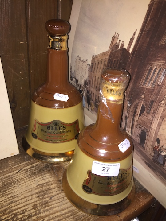 Two Bells whisky decanters (one with contents)