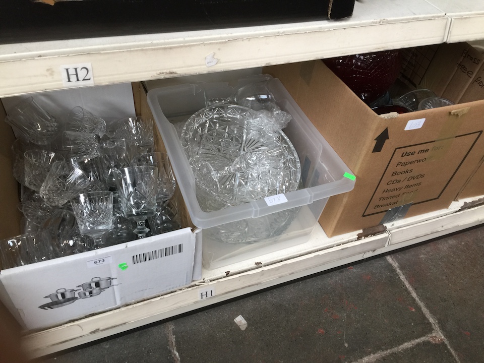 Three boxes of glassware